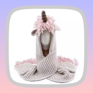 100% Wool Young Adults Unicorn Scarf Pom Pom